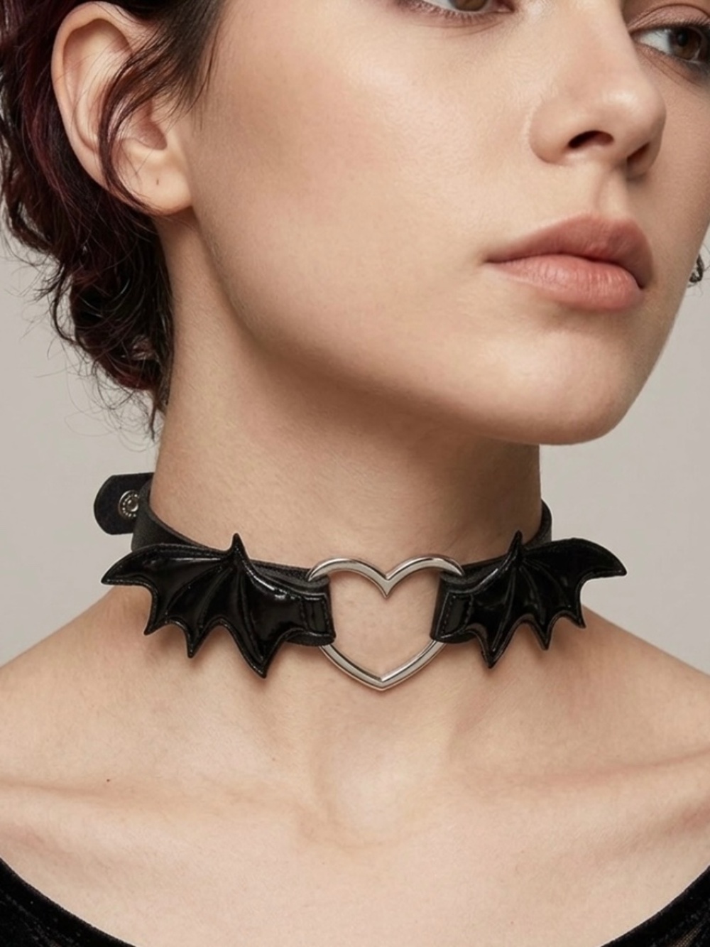 Gothic Vampire Heart & Bat Wing Choker Necklace
